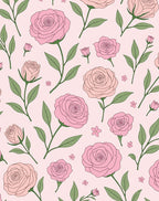 Pink Rose Garden Botanical Motif Rug