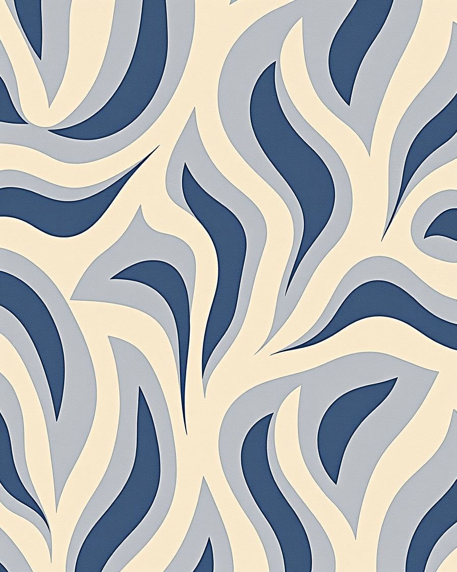 Abstract Blue Cream Flowing Waves Rug