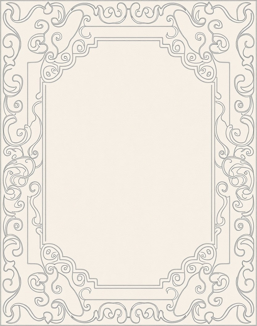 Elegant Gray Scrollwork Frame Rug