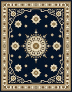 Ornate Royal Blue Golden Medallion Rug