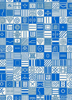 Blue White Geometric Square Collage Rug