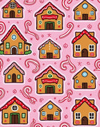Whimsical Gingerbread Houses Candy Cane Background Rug