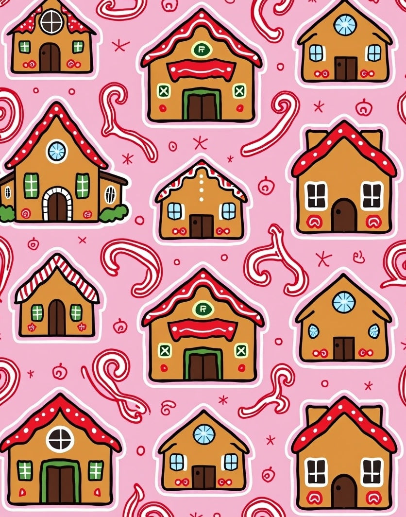 Whimsical Gingerbread Houses Candy Cane Background Rug