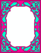 Bright Pink Teal Abstract Swirl Border Rug