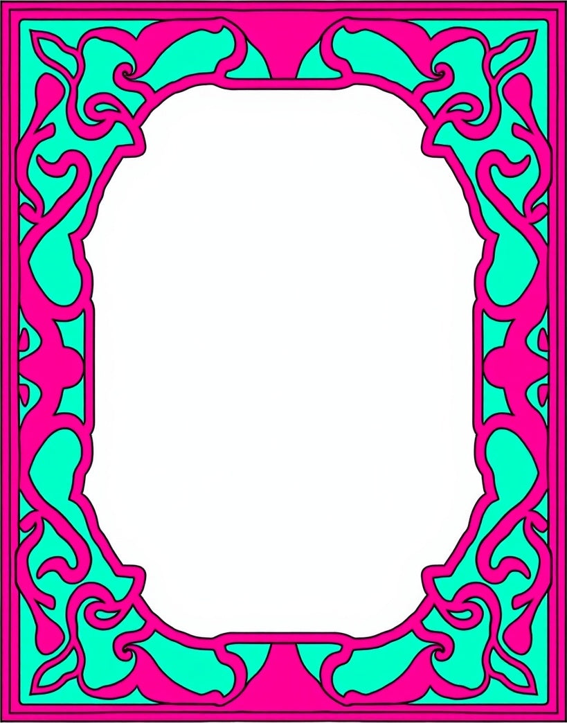 Bright Pink Teal Abstract Swirl Border Rug