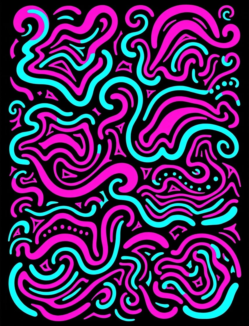 Vibrant Pink Teal Swirls Abstract Rug