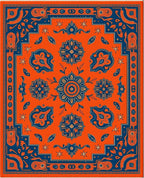 Vibrant Orange Blue Medallion Floral Rug