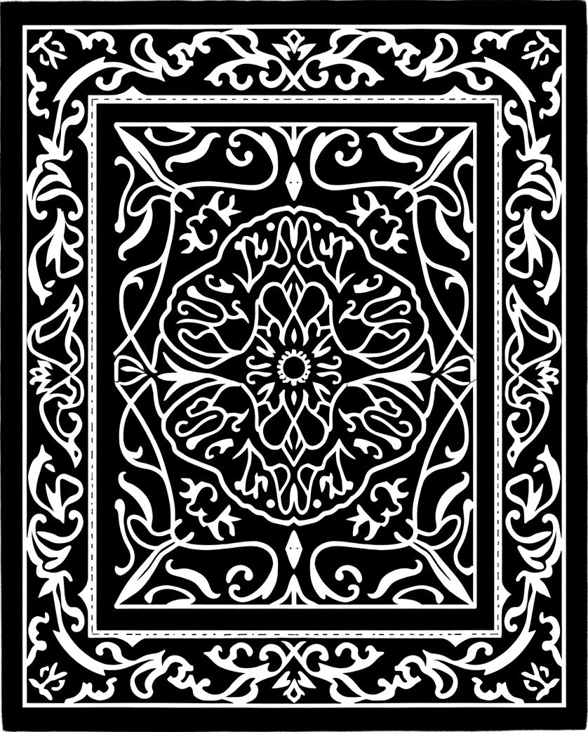 Black White Opulent Scrollwork Rug