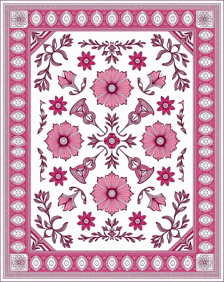 Pink Floral Vine Arrangement Rug