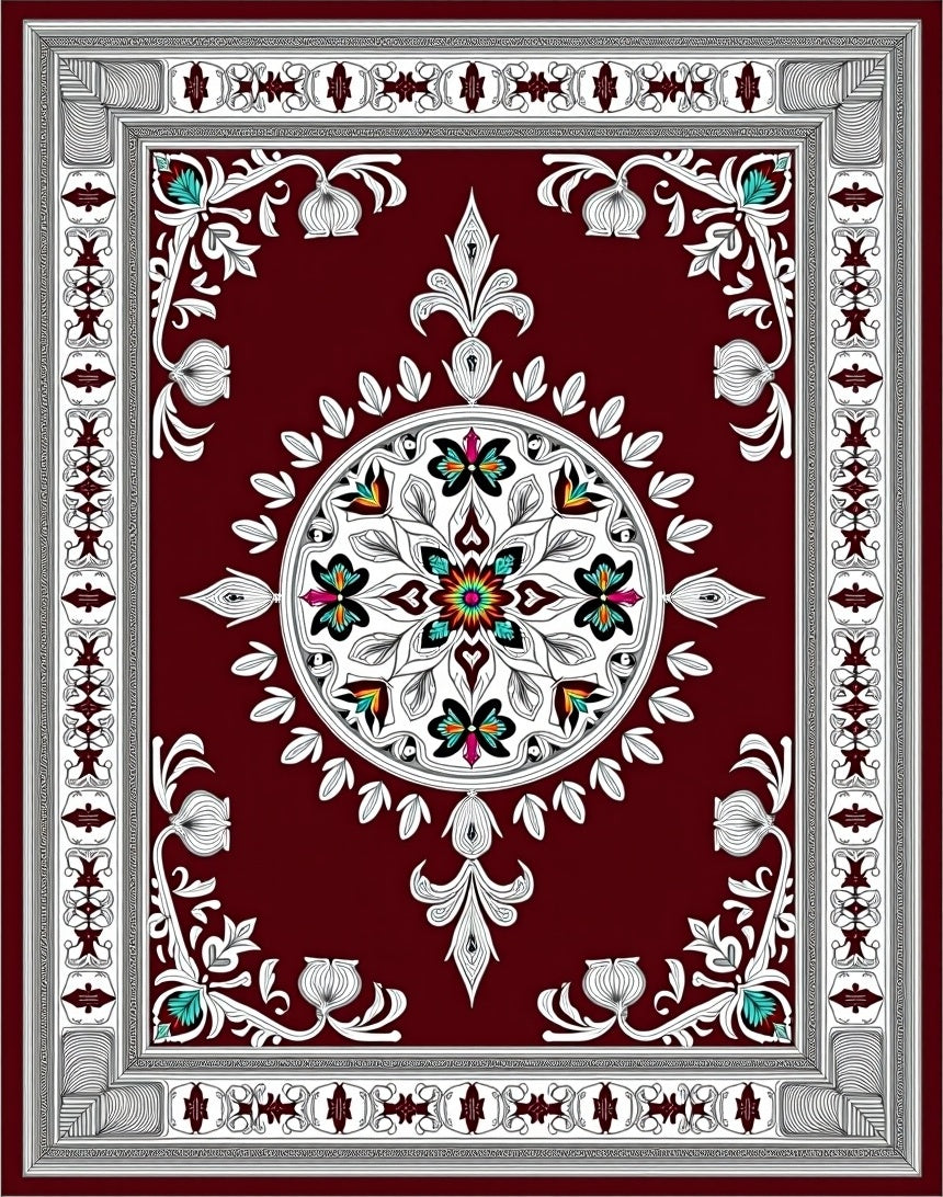 Deep Red Medallion Floral Elegance Rug