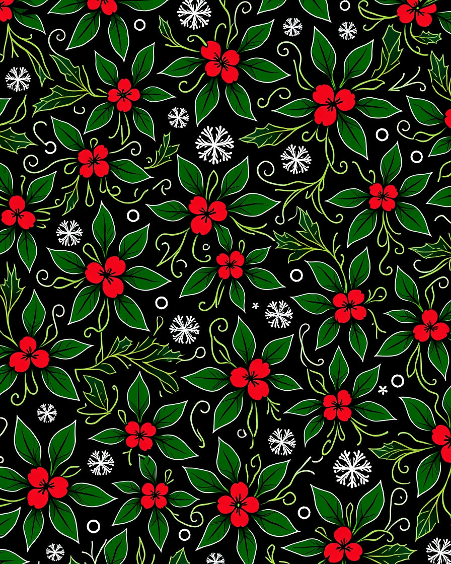 Classic Red Poinsettia Snowflake Garland Rug