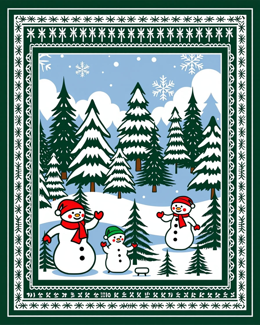 Charming Snowman Forest Winter Scene Rug