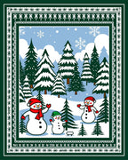 Charming Snowman Forest Winter Scene Rug