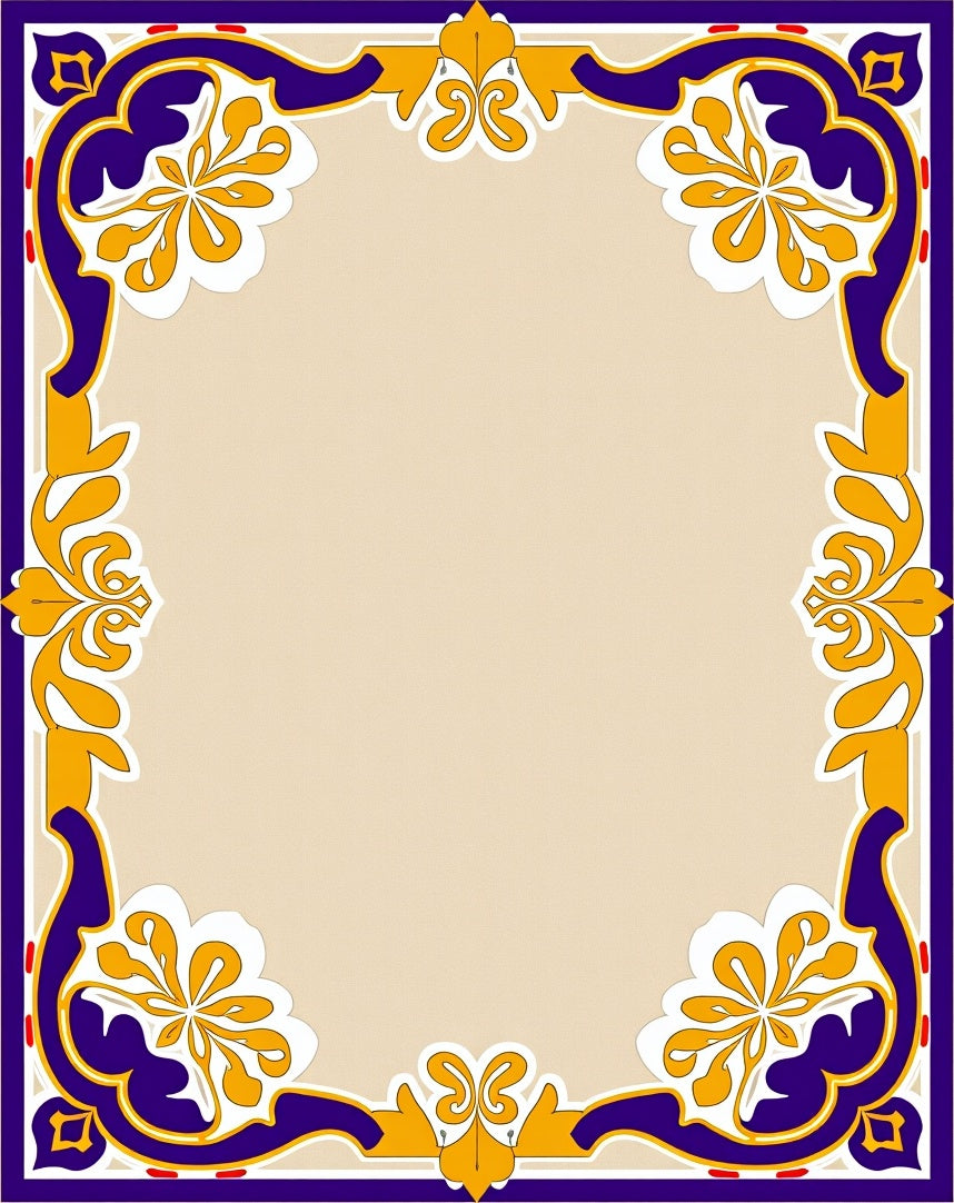 Traditional Purple Golden Floral Border Rug
