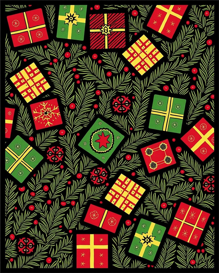 Red Green Yellow Presents Christmas Eve Rug