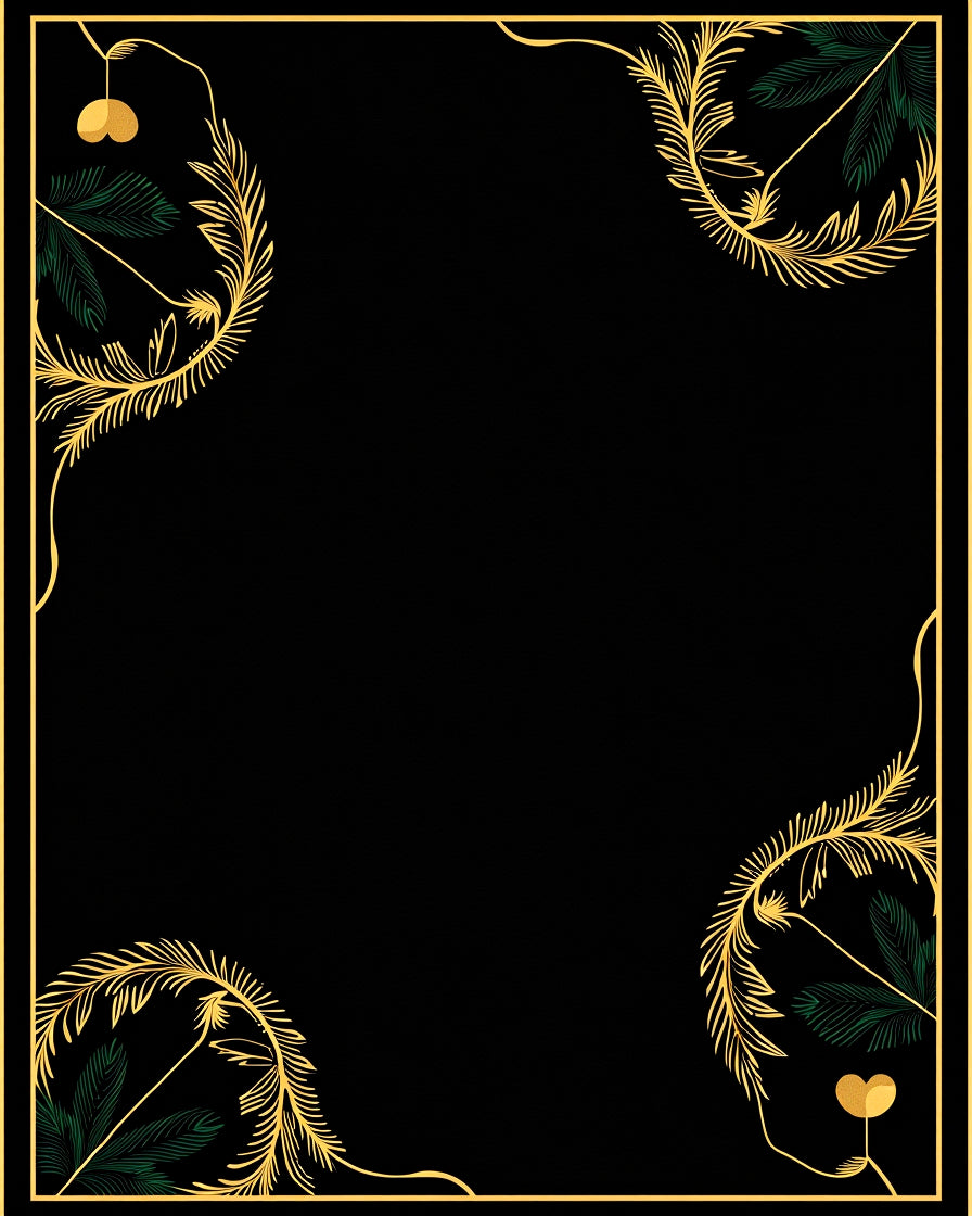 Elegant Gold Green Leaf Heart Border Rug