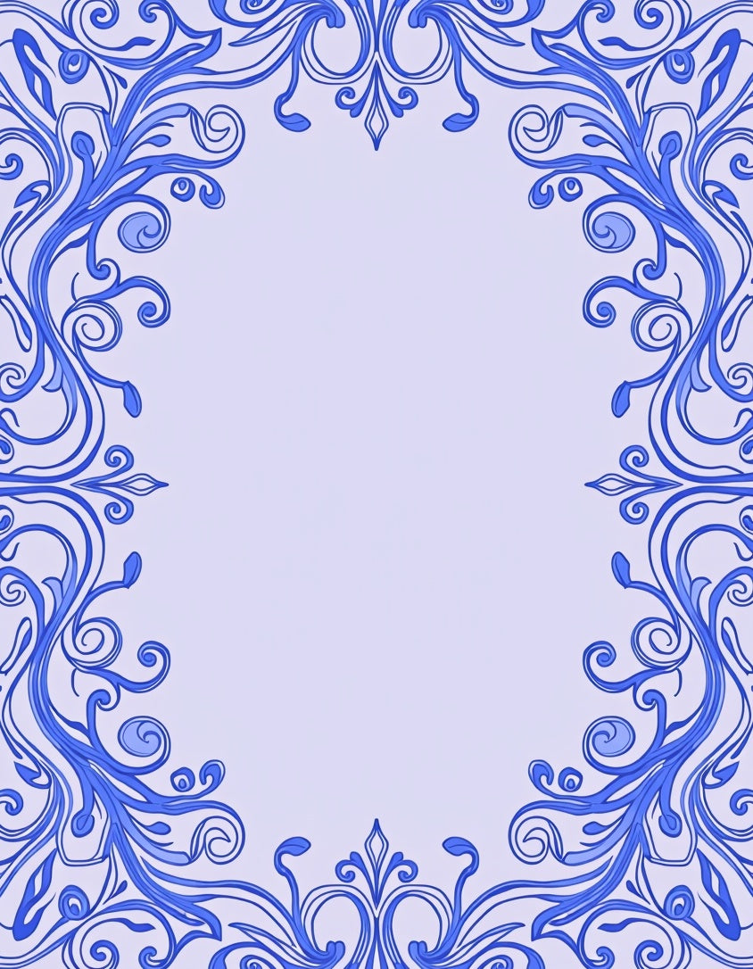Ornate Blue Scrollwork Border Rug