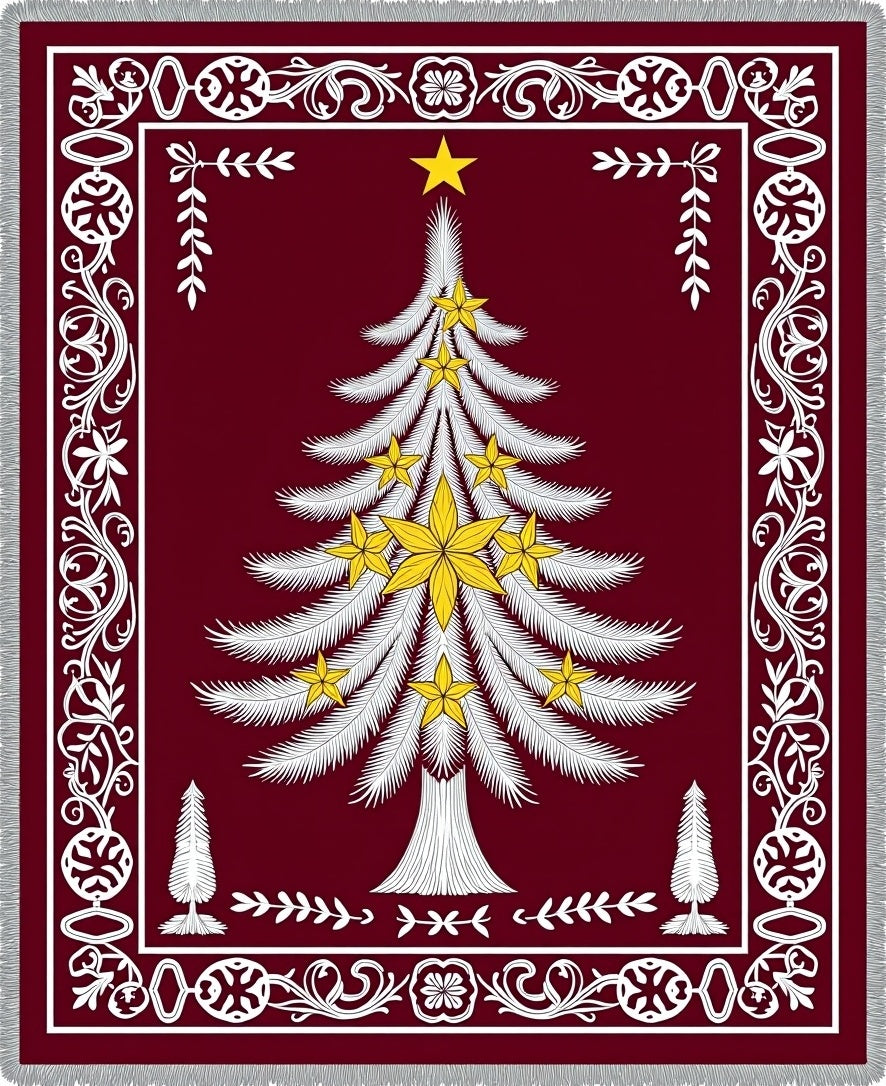 Crimson Christmas Tree White Gold Medallion Rug