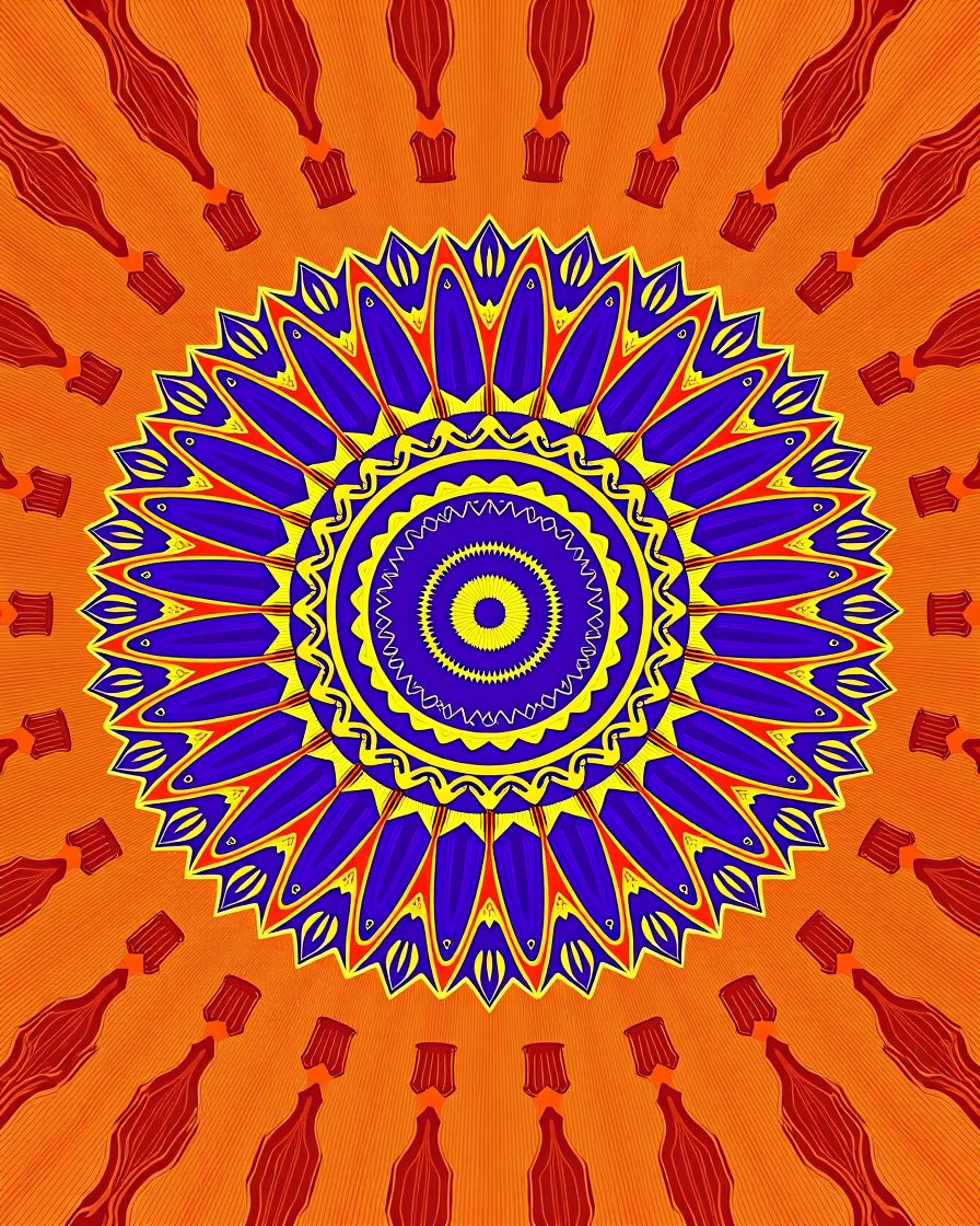 Vibrant Orange Blue Yellow Mandala Rug
