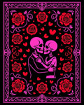 Pink Skeleton Couple With Red Roses Rug