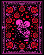 Pink Skeleton Couple With Red Roses Rug