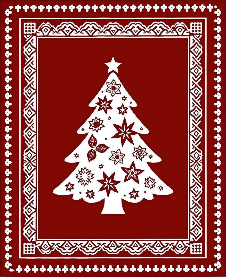 Crimson White Christmas Tree Border Rug