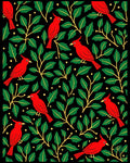 Red Cardinal Green Leaf Botanical Black Rug