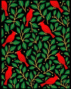 Red Cardinal Green Leaf Botanical Black Rug