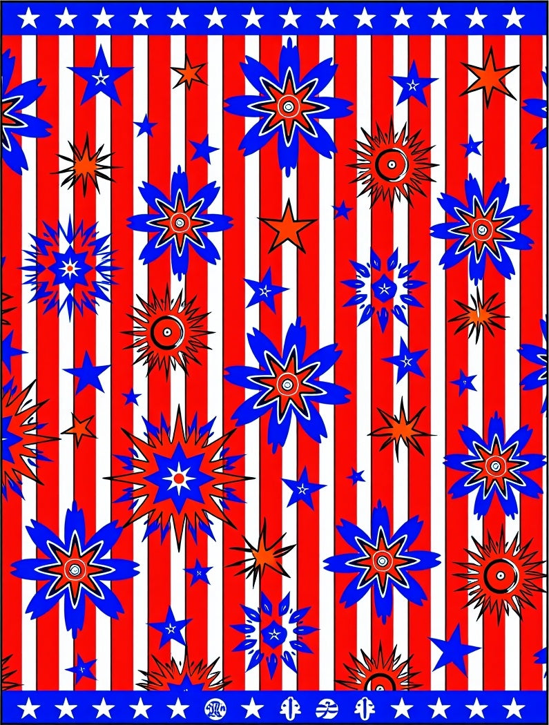 Red White Blue Starburst Stripes Rug