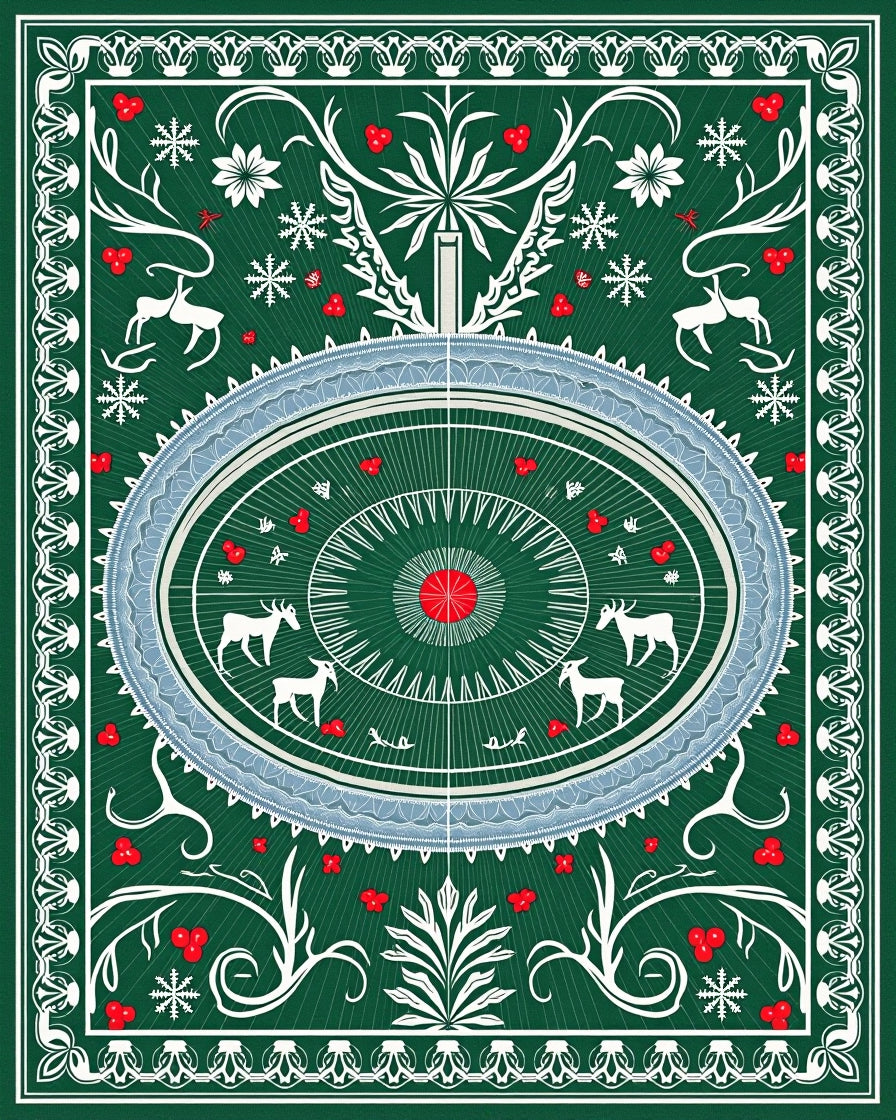 Festive Green White Red Animal Round Rug