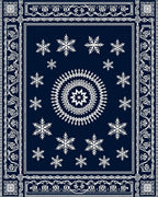 Navy White Snowflake Sunburst Border Rug