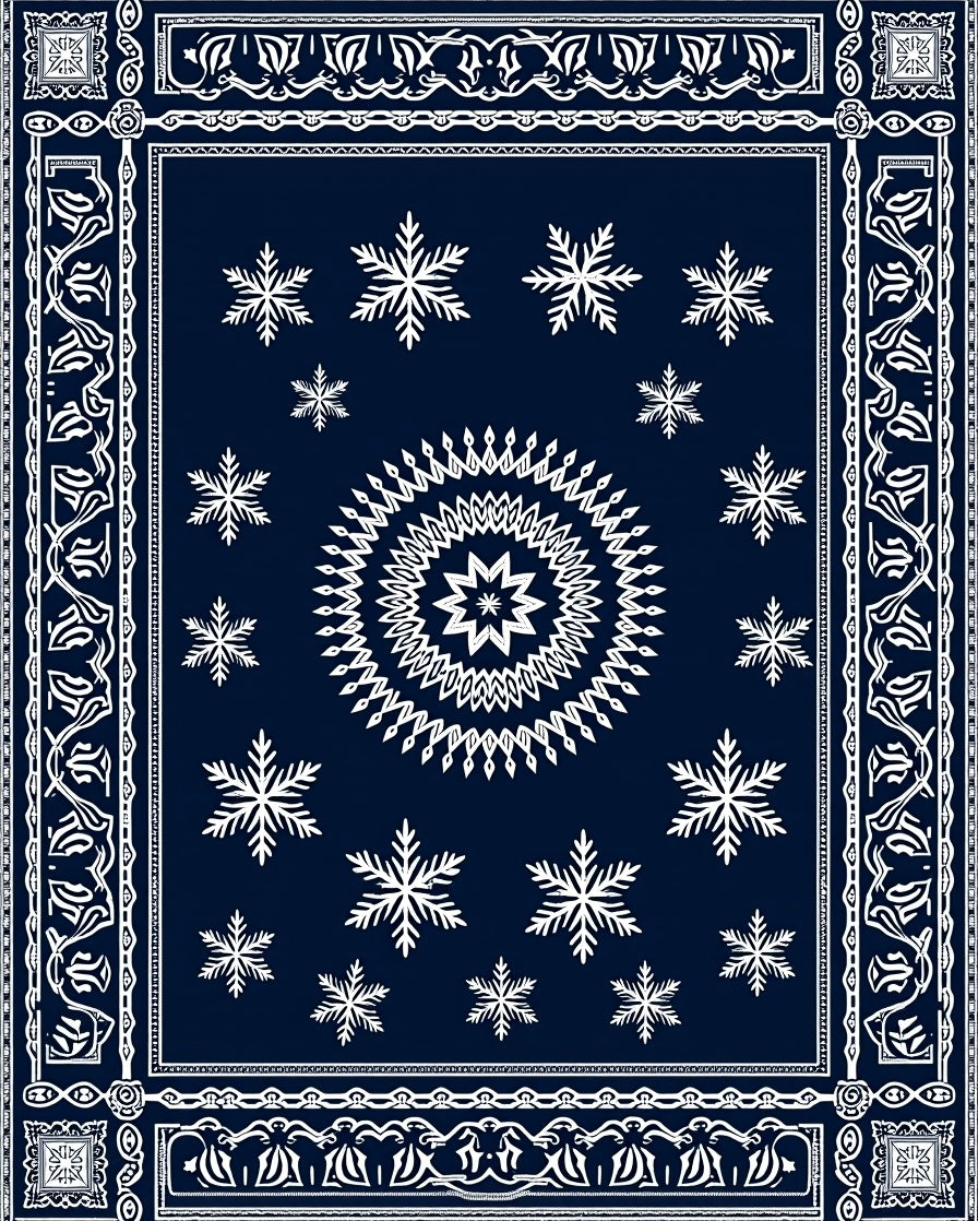 Navy White Snowflake Sunburst Border Rug