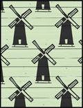 Black Windmill Silhouette Pale Green Background Rug