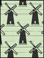 Black Windmill Silhouette Pale Green Background Rug