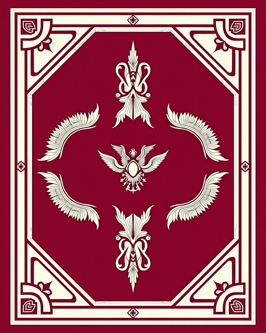 Crimson Ivory Heraldic Winged Crest Rug