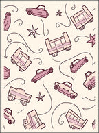 Retro Pink Vehicles Whimsical Swirl Rug