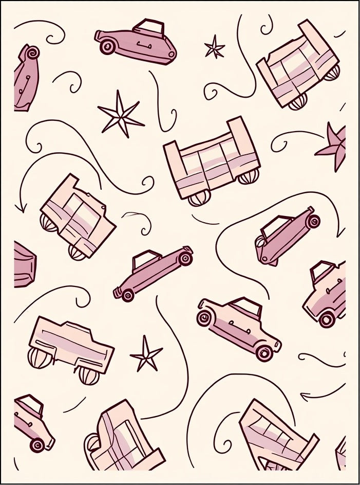Retro Pink Vehicles Whimsical Swirl Rug