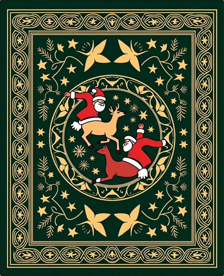 Festive Santa Reindeer Sleigh Round Rug