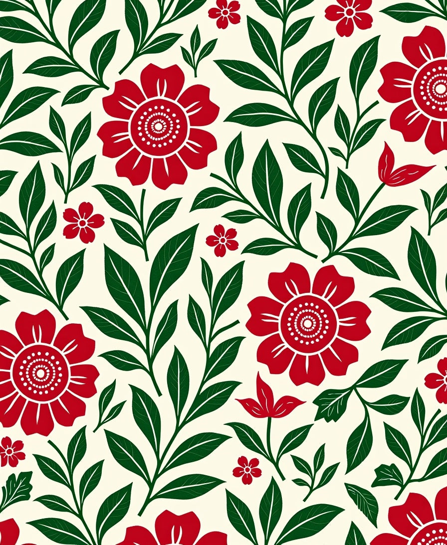 Crimson Floral Garden Leaves Rug
