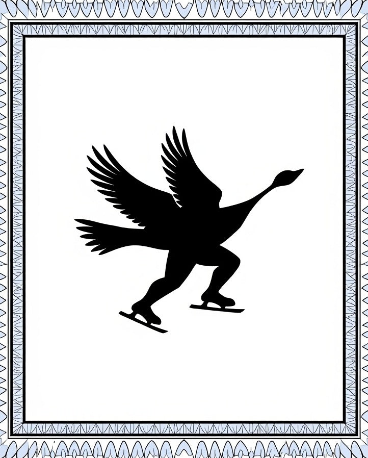 Black Skating Swan With Skates Border Rug