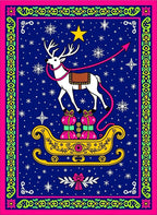 Vibrant Reindeer Sleigh Snowy Night Rug