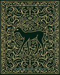 Dark Green Golden Deer Line Art Rug