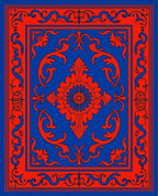 Royal Blue Orange Floral Medallion Rug