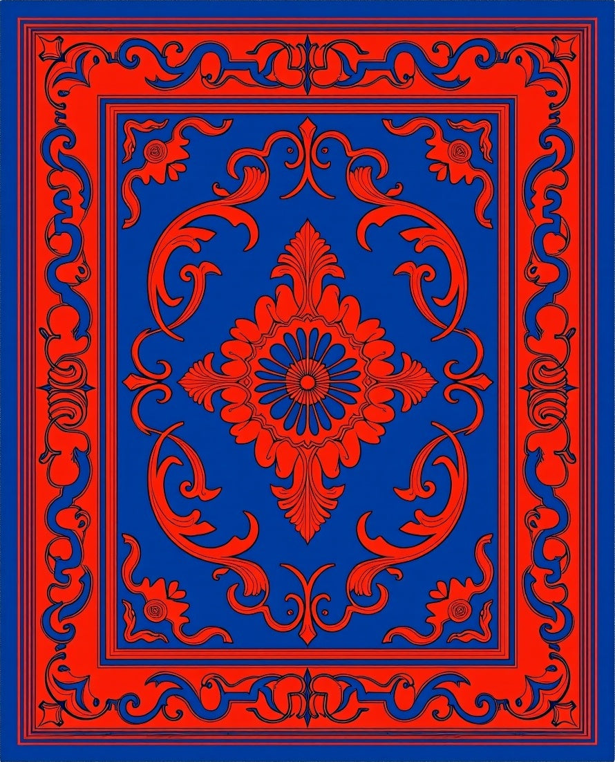 Royal Blue Orange Floral Medallion Rug