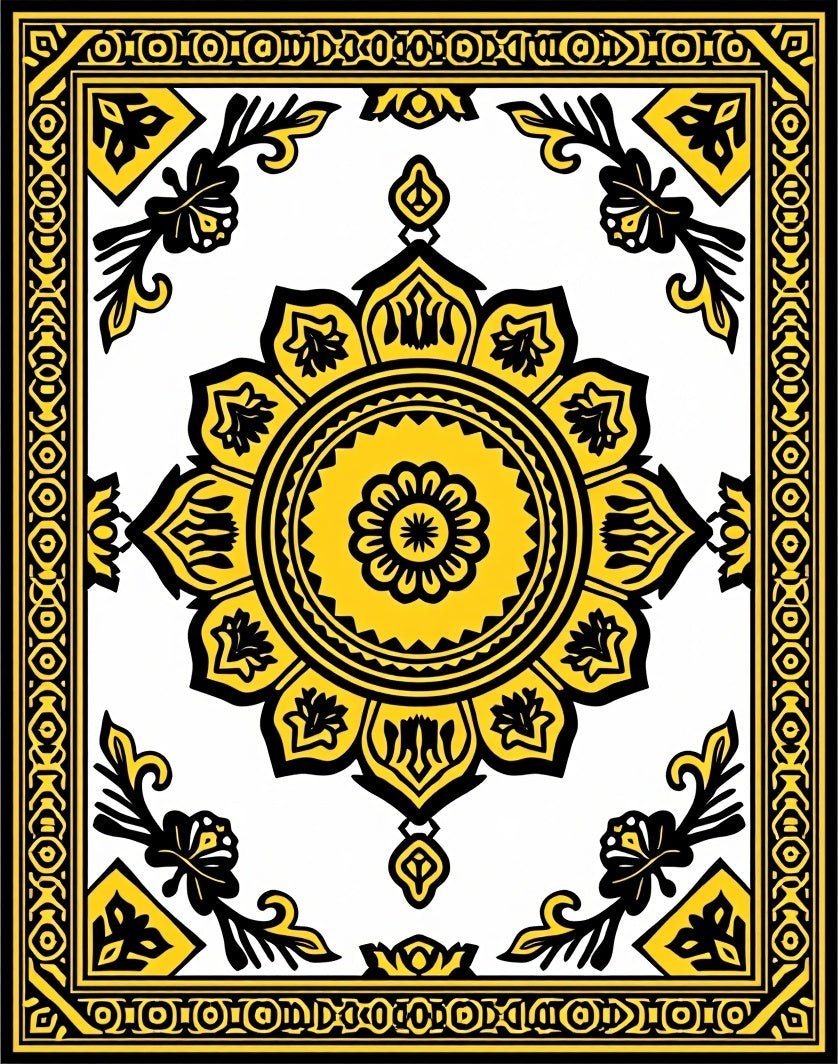 Sunburst Yellow Black Medallion Harmony Rug