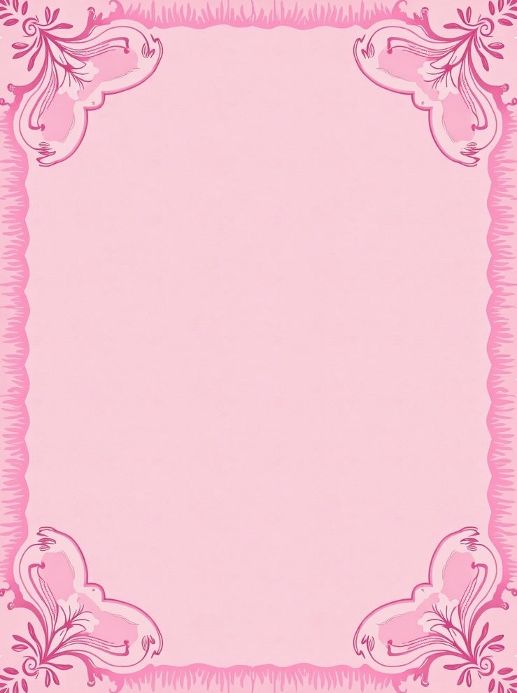 Pink Floral Corner Scroll Frame Rug
