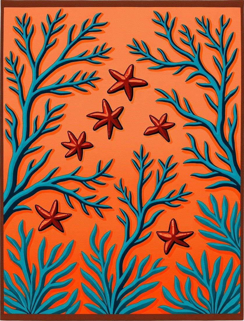 Coral Starfish Orange Blue Seabed Rug