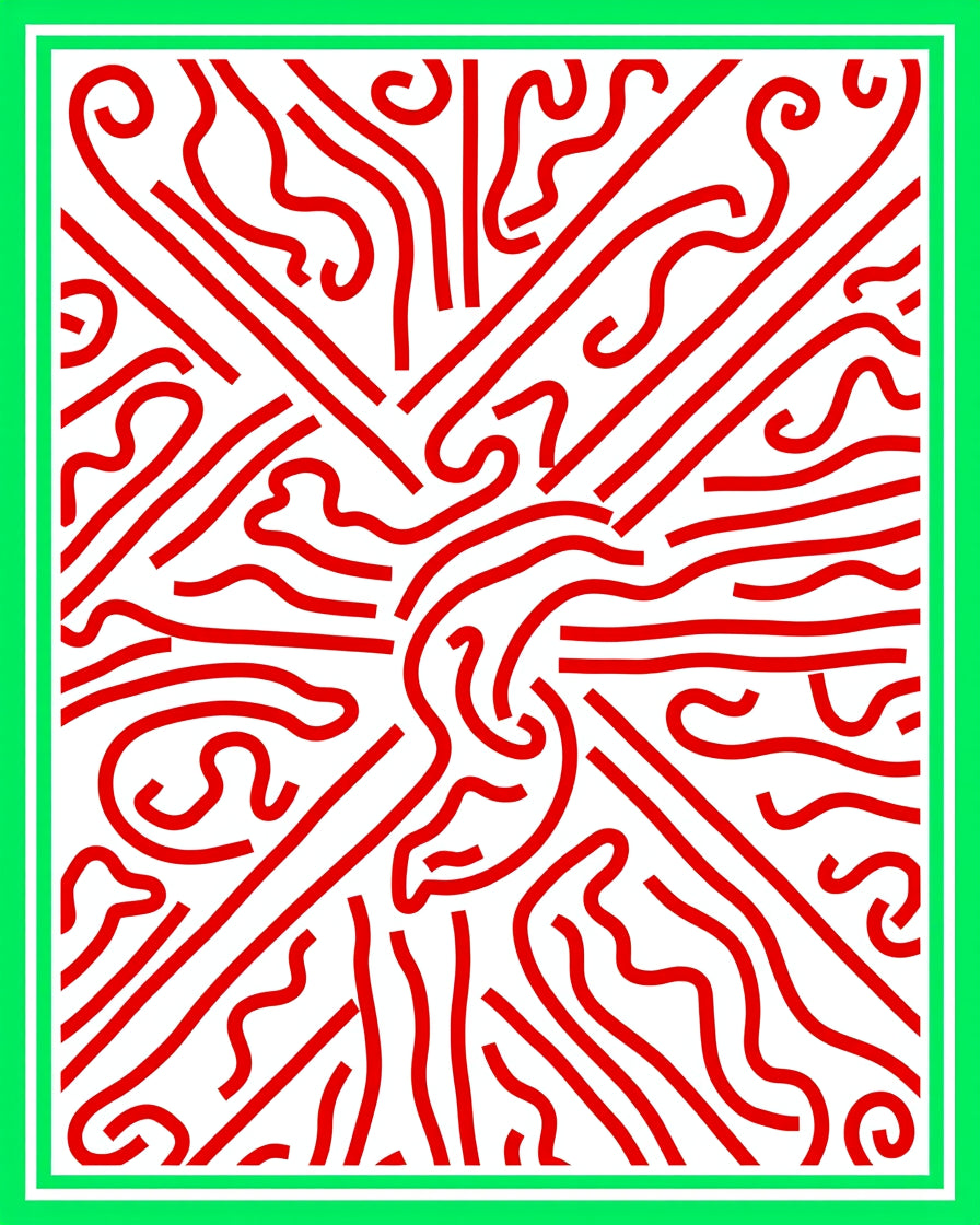 Vibrant Red Wavy Lines Modern Rug