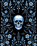 Light Blue Skull Floral Vine Rug