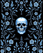 Light Blue Skull Floral Vine Rug
